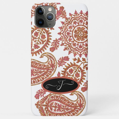 Girly Paisley Pattern Pink Gold Glitter w Monogram iPhone 11 Pro Max Case