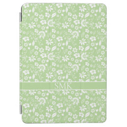 Girly Pale Lime Green Tropical Flowers Monogram iPad Air Cover