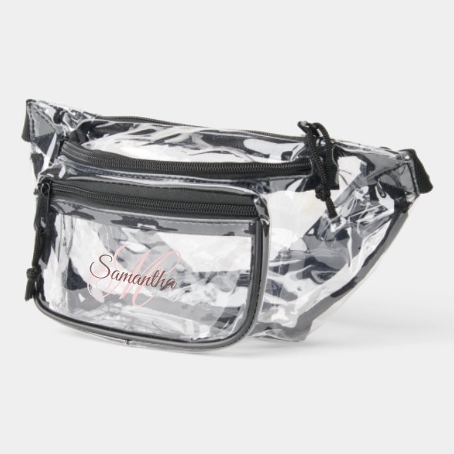 Girly Pale Pink Fancy Monogram Clear Fanny Pack (Left)