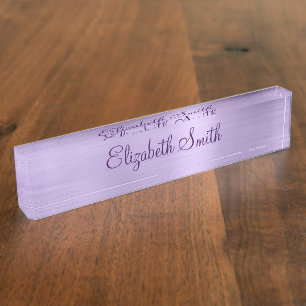 Girly Pale Purple Faux Metallic Foil Desk Name Plate