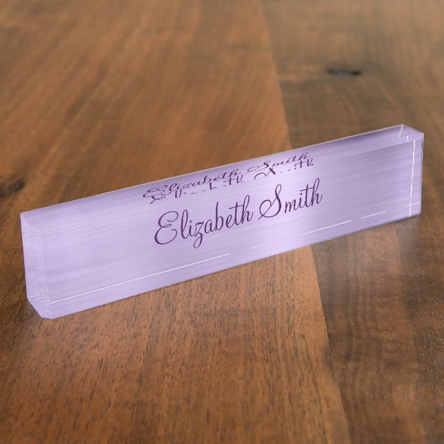 Girly Pale Purple Faux Metallic Foil Desk Name Plate (Side)