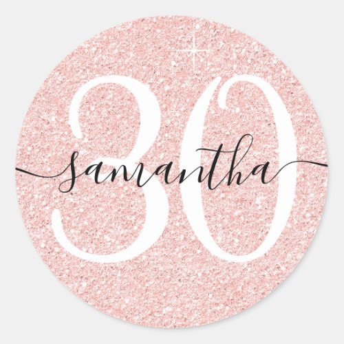 Girly Pale Rose Gold Faux Glitter Personalized 30 Classic Round Sticker