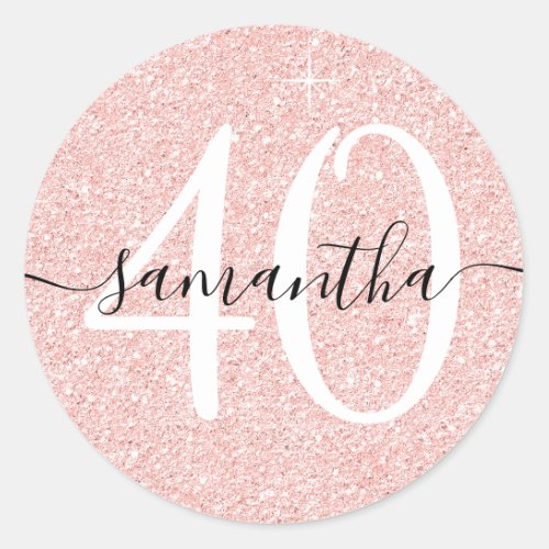 Girly Pale Rose Gold Faux Glitter Personalized 40 Classic Round Sticker