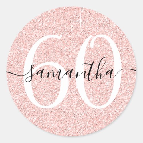 Girly Pale Rose Gold Faux Glitter Personalized 60 Classic Round Sticker