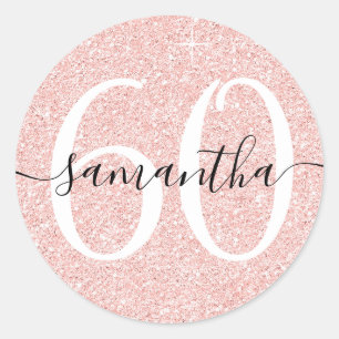 Girly Pale Rose Gold Faux Glitter Personalized 60 Classic Round Sticker