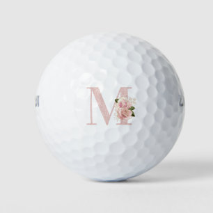 Girly Pale Rose Gold Glitter Floral Monogram M Golf Balls