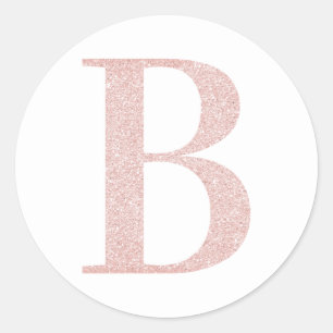 Girly Pale Rose Gold Glitter Monogram B Classic Round Sticker