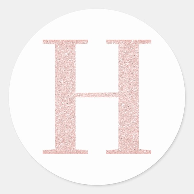 Girly Pale Rose Gold Glitter Monogram H Classic Round Sticker (Front)