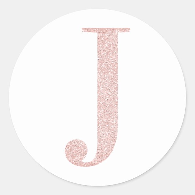 Girly Pale Rose Gold Glitter Monogram J Classic Round Sticker (Front)