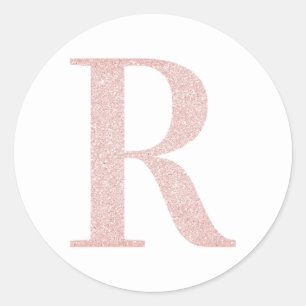 Girly Pale Rose Gold Glitter Monogram R Classic Round Sticker