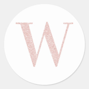 Girly Pale Rose Gold Glitter Monogram W Classic Round Sticker