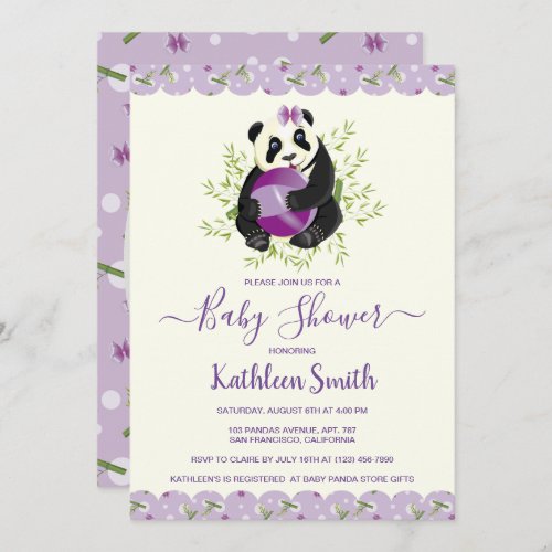 Girly Panda Bear Baby Shower Pale Lilac Photo Invitation