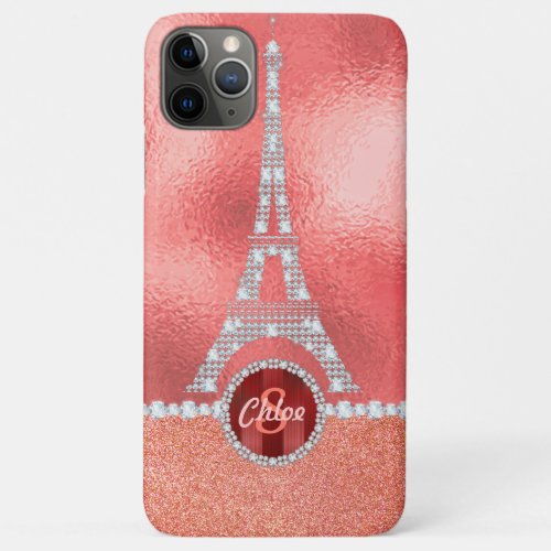 Girly Paris Diamond Eiffel Tower Rose Gold iPhone 11 Pro Max Case
