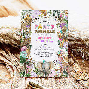 Girly Party Animals Wild Jungle Safari Birthday Invitation
