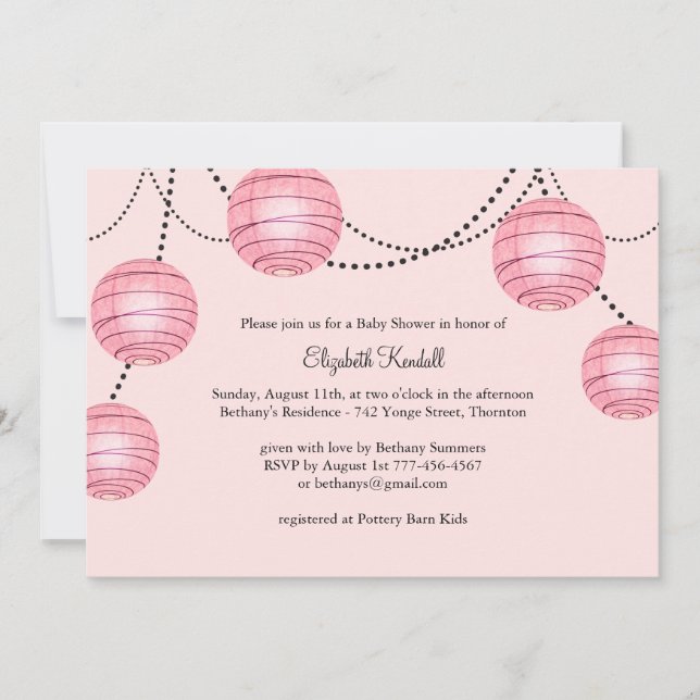Girly Party Lantern Baby Shower Invitation (Front)