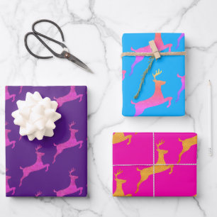 Girly Party Pink Purple Christmas Deer Silhouette Wrapping Paper Sheets