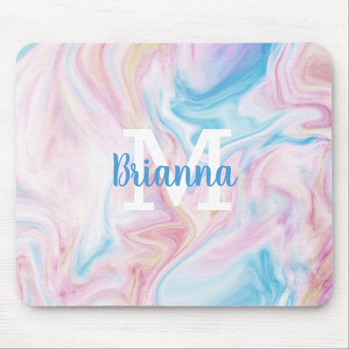 Girly Pastel Abstract Pink Blue Monogram Mouse Pad