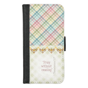 Girly Pastel and Green Plaid Gold Dove Bible iPhone 8/7 Wallet Case