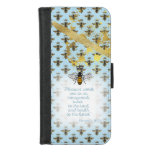 Girly Pastel Blue Gold Bee Grid Faith Queen Bee iPhone 8/7 Wallet Case