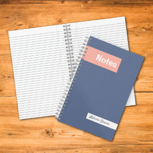 Girly Pastel Blue Pink Monogrammed Full Name Notes Notebook