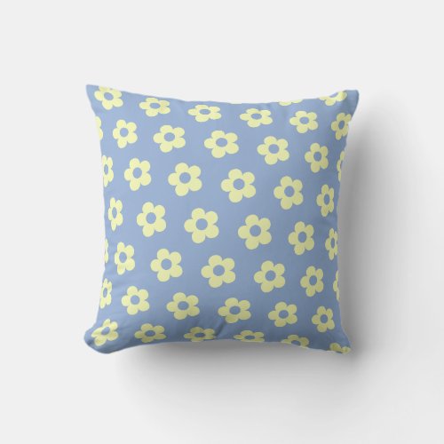 Girly Pastel Blue Yellow Cute Daisy Pattern Throw Pillow