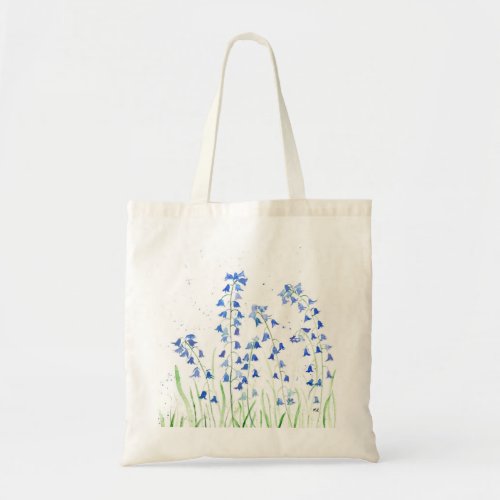 Girly pastel Bluebells blue flowers tote bag