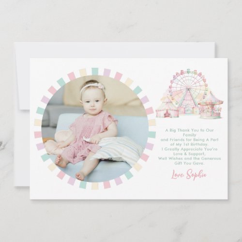 Girly Pastel Color Carnival Circus Birthday Photo Thank You Card