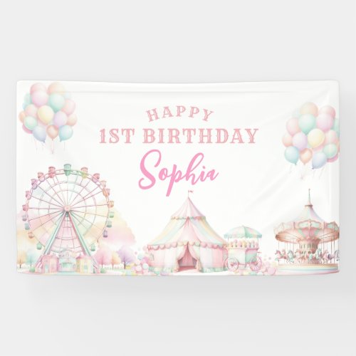 Girly Pastel Color Carnival Circus Kids Birthday Banner