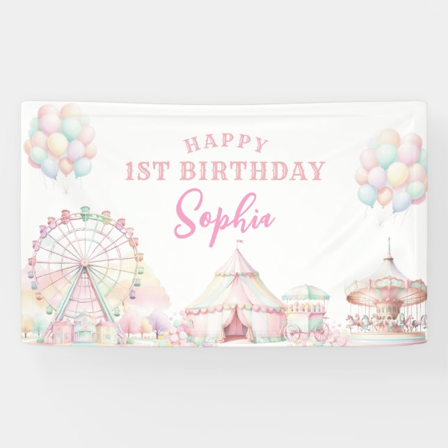 Girly Pastel Color Carnival Circus Kids Birthday Banner (Horizontal)