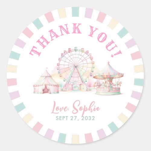 Girly Pastel Color Carnival Circus Kids Birthday Classic Round Sticker