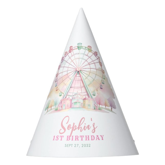Girly Pastel Color Carnival Circus Kids Birthday Party Hat (Front)