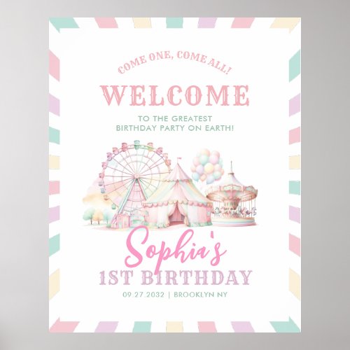 Girly Pastel Color Carnival Circus Kids Birthday Poster