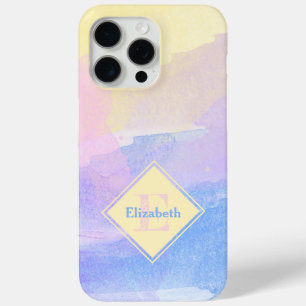 Girly Pastel Colors Watercolor Monogram and Name iPhone 15 Pro Max Case