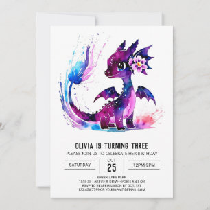 Girly Pastel Dragon Digital Girl Birthday Invitation