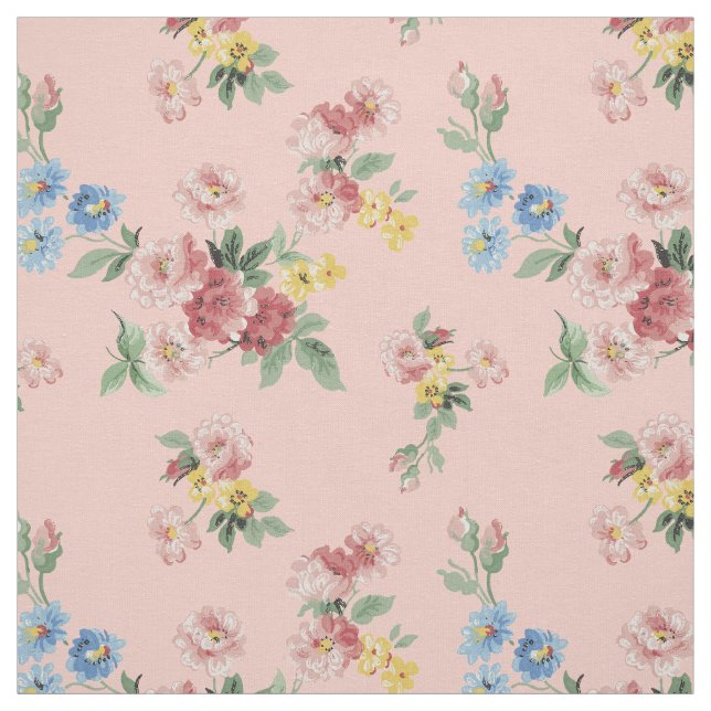 Girly Pastel Floral Customizable - Pink Background Fabric (Swatch)