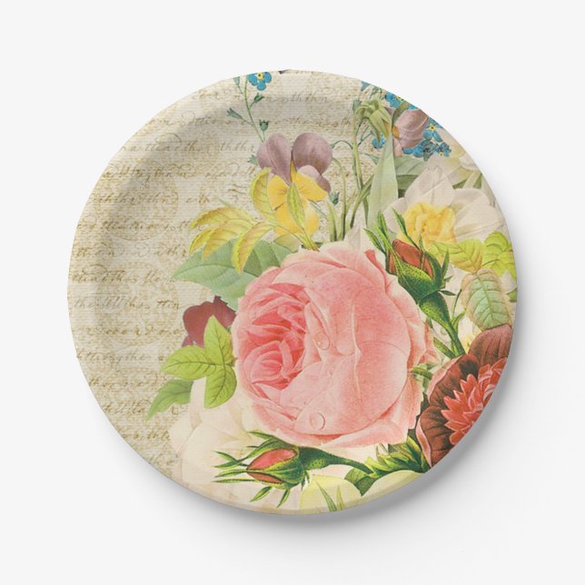 Girly Pastel Floral Pattern Paper Plates (Front)
