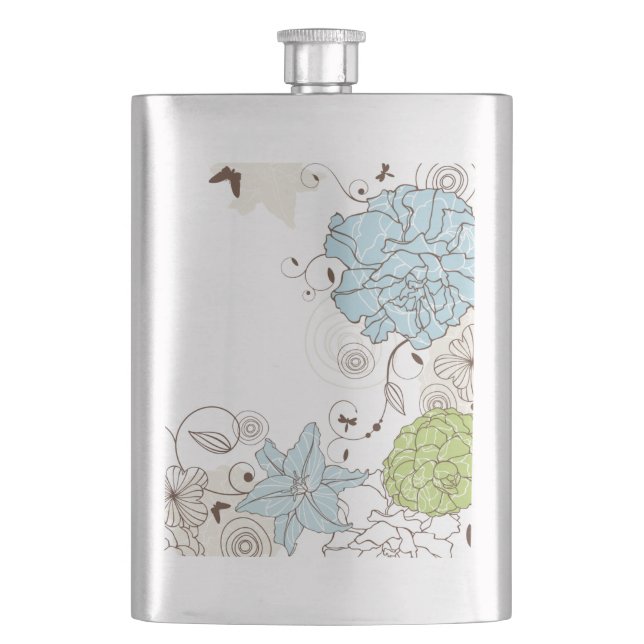 Girly Pastel Flowers and Swirls Flask (Front)