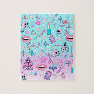 Girly Pastel Goth Witchy Kawaii Cute Pattern Jigsaw Puzzle