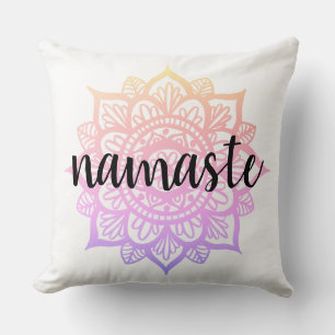 Girly Pastel Gradient Namaste Mandala Flower Throw Pillow