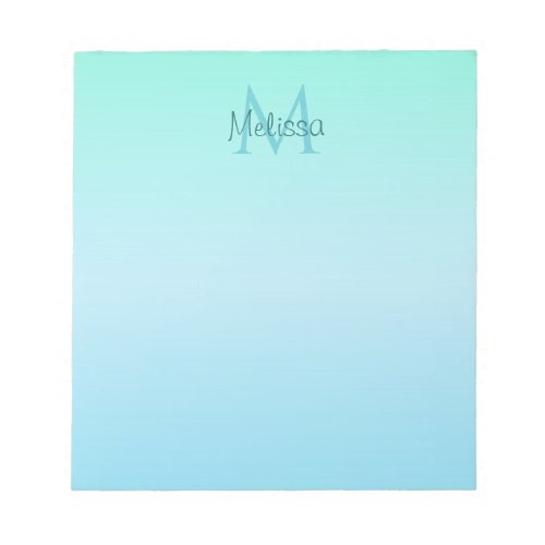 Girly Pastel Green Blue Ombre Monogram Notepad