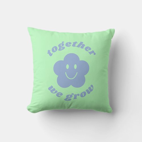 Girly Pastel Green Cute Daisy Face Slogan Throw Pillow