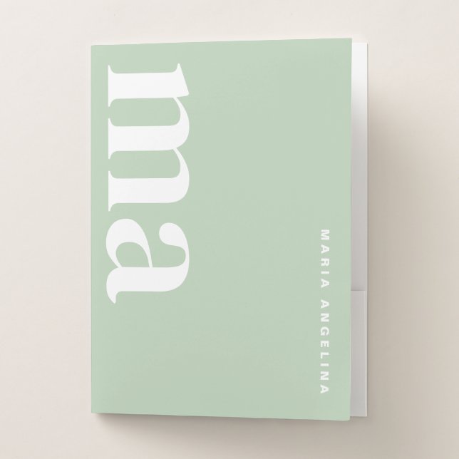 Girly Pastel Green Monogram School  Pocket Folder (Front)