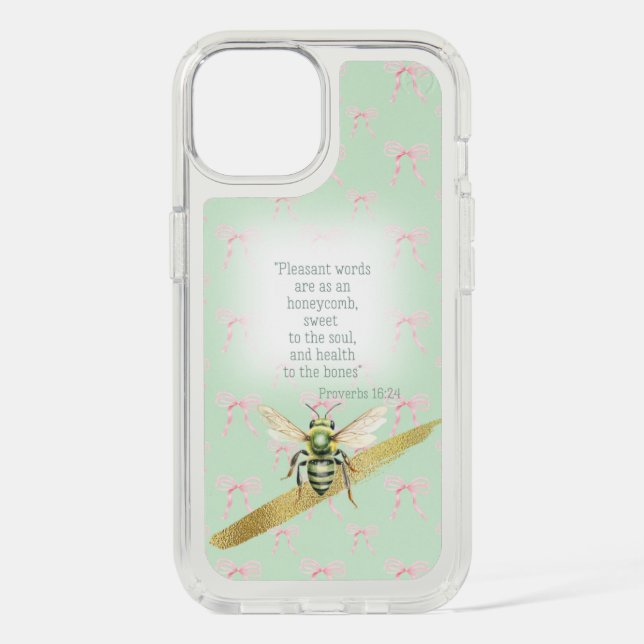 Girly Pastel Green Pink Bow Faith Green Bee Speck iPhone Case (Front)