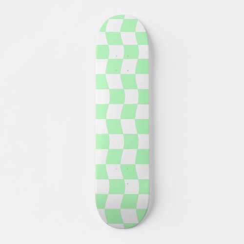 Girly Pastel Green White Wavy Check Pattern Skateboard