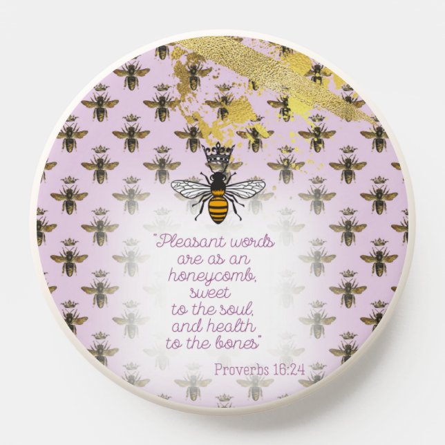 Girly Pastel Mauve Gold  Bee Motif Faith Queen Bee PopSocket (Popsocket)