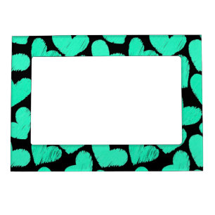 Girly pastel mint black love hearts pattern magnetic photo frame