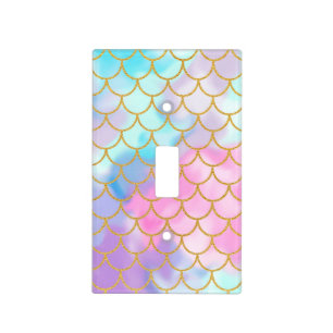 Girly Pastel Ombre Gold Glitter Mermaid Light Switch Cover