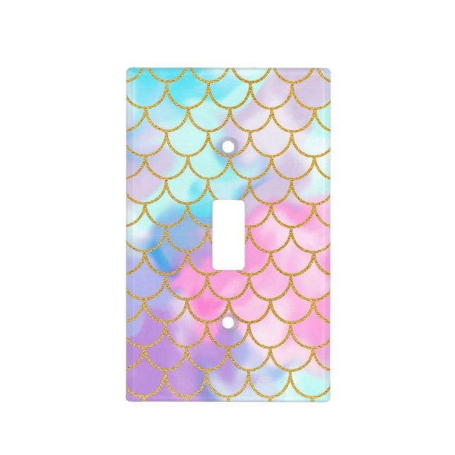 Girly Pastel Ombre Gold Glitter Mermaid Light Switch Cover (Front)