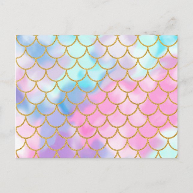 Girly Pastel Ombre Gold Glitter Mermaid Postcard (Front)