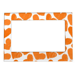 Girly pastel orange love hearts pattern magnetic photo frame